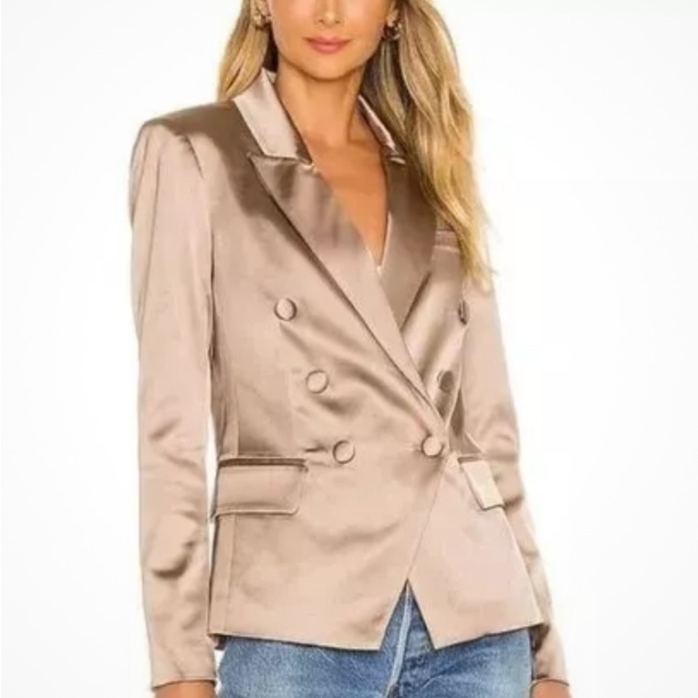 NWT  L'AGENCE Kenzie Double Breasted Satin Blazer Size 2 Hazelwood